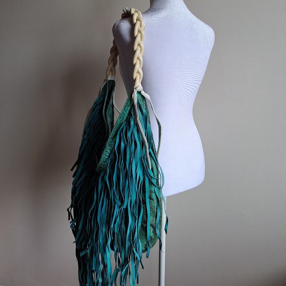 Just Cavalli Women's Python Snake Leather Green/Blue Shoulder Bag - Picture 8 of 16